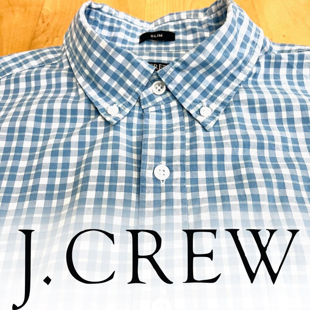 J. CREW  Men's Slim Flex Washed L, Pale blue  checkered pattern